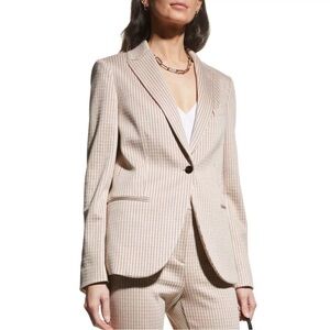 $495 Theory Women's Beige Checked Staple Stratton Knit Blazer Coat Jacket Size 6